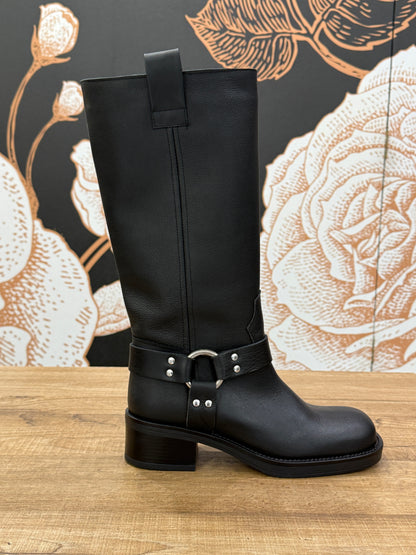 Biker in pelle con fibbia nero -Ovyé