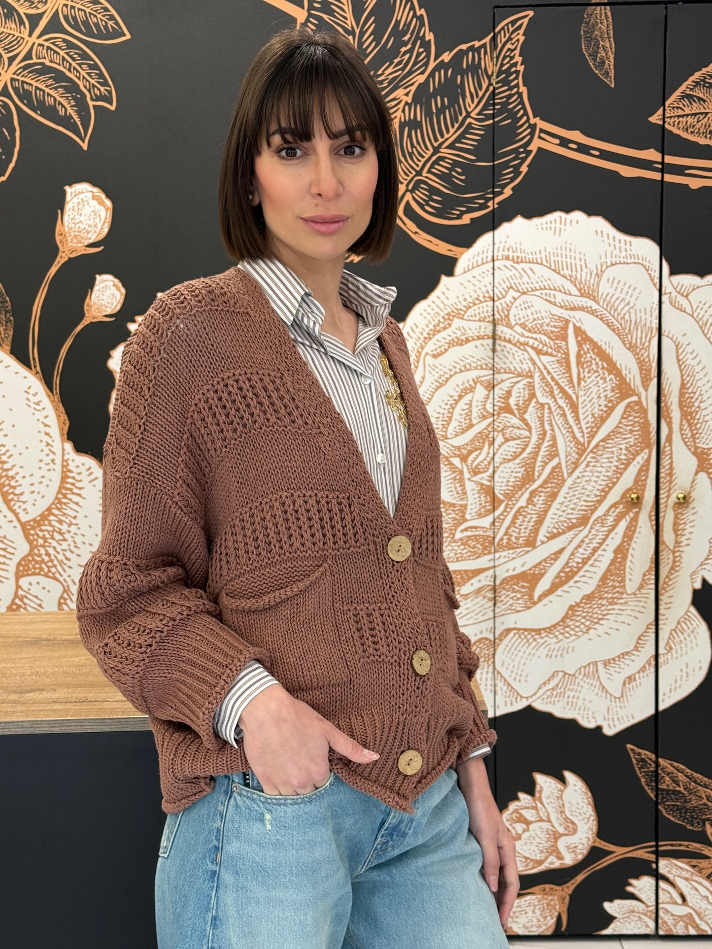 Cardigan in cotone a maglia lavorata e bottoni naturali phard - HAVEONE