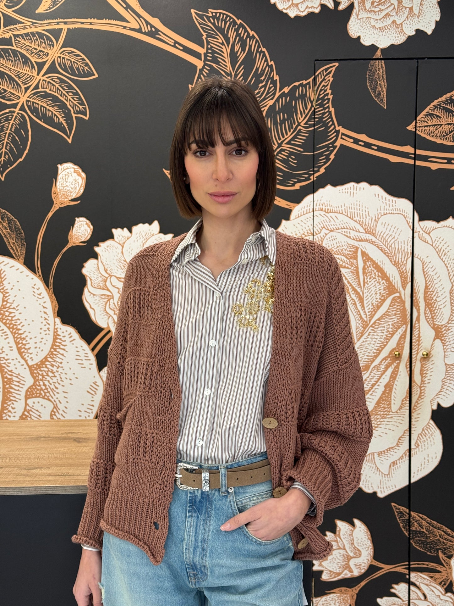 Cardigan in cotone a maglia lavorata e bottoni naturali phard - HAVEONE