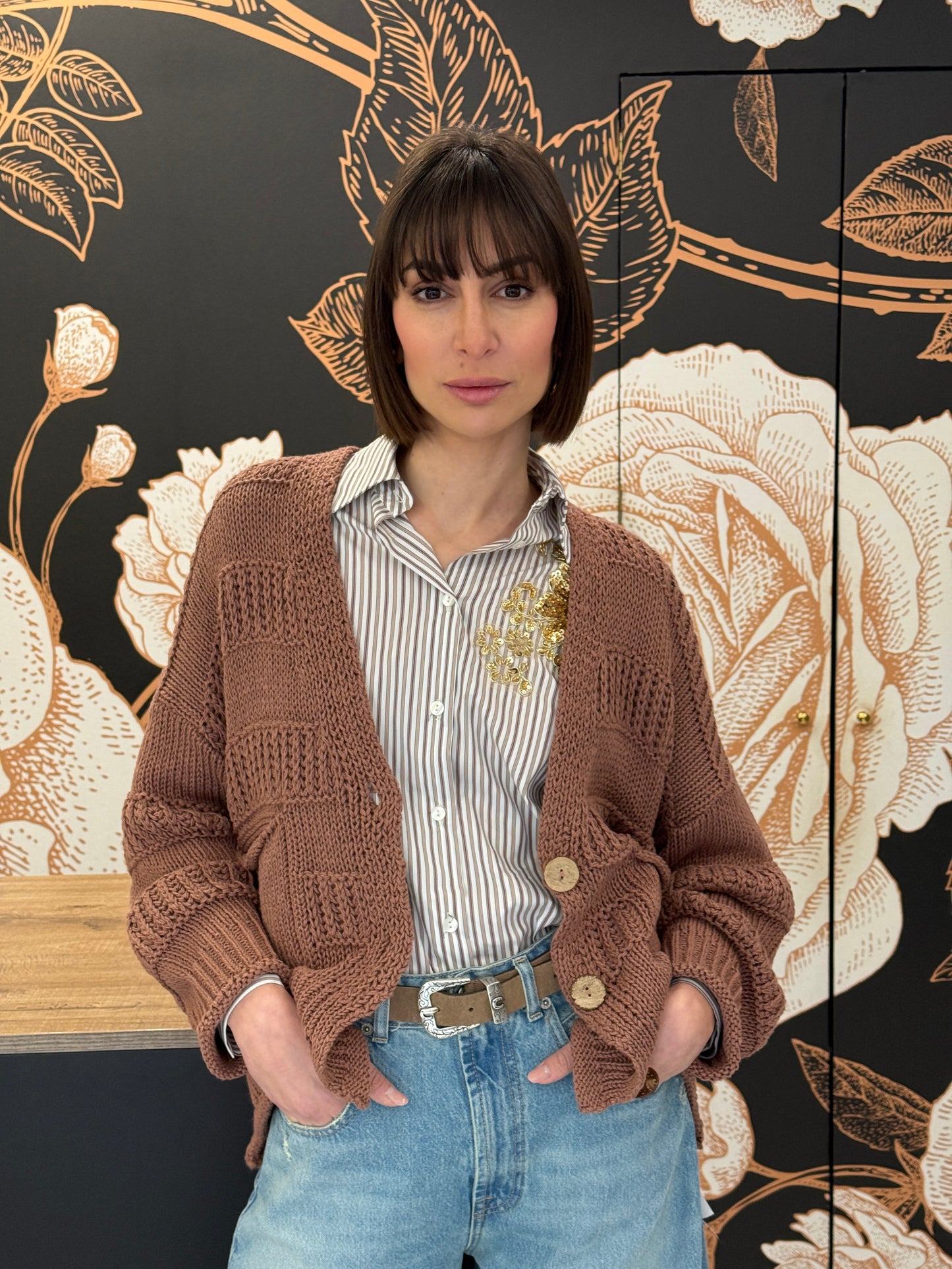 Cardigan in cotone a maglia lavorata e bottoni naturali phard - HAVEONE