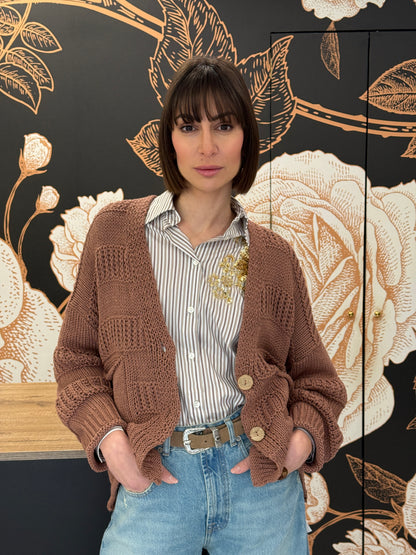 Cardigan in cotone a maglia lavorata e bottoni naturali phard - HAVEONE