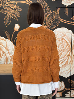 Cardigan in cotone a maglia lavorata e bottoni naturali tabacco - HAVEONE