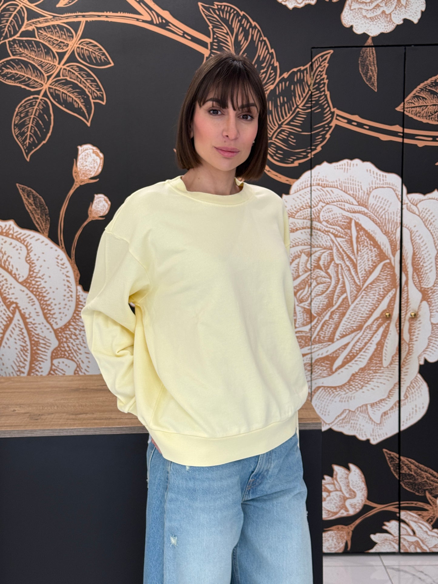 Felpa girocollo in cotone giallo pulcino - Vicolo