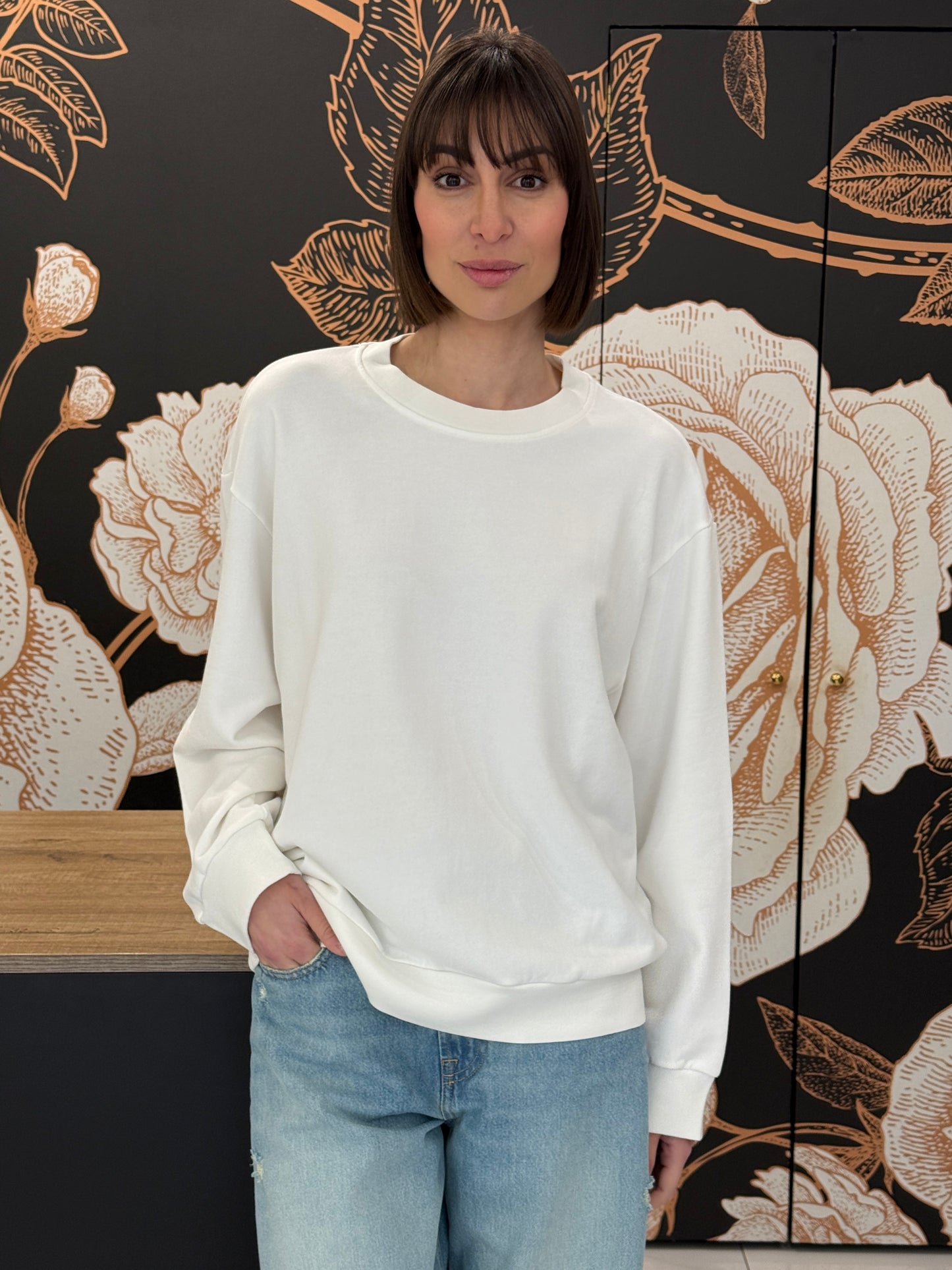 Felpa girocollo in cotone bianca - Vicolo