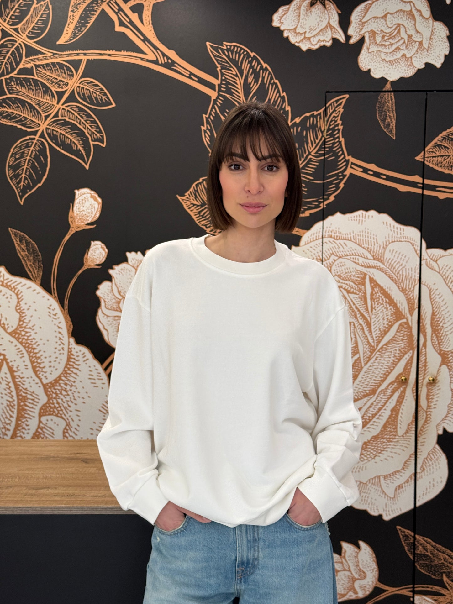 Felpa girocollo in cotone bianca - Vicolo