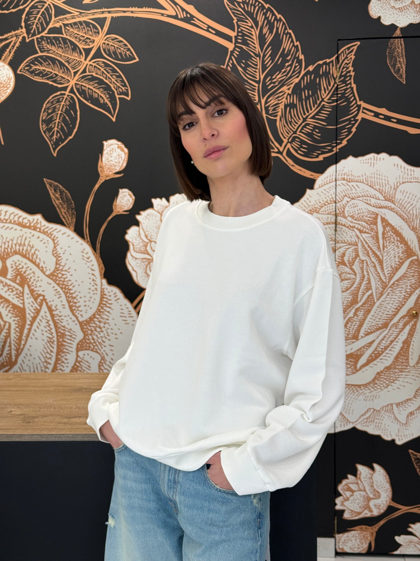 Felpa girocollo in cotone bianca - Vicolo