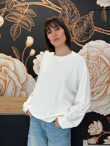 Felpa girocollo in cotone bianca - Vicolo