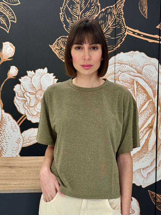 T-shirt in lurex verde militare - Kontatto