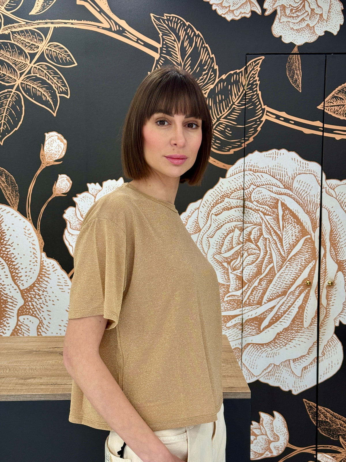 T-shirt in lurex verde oro - Kontatto