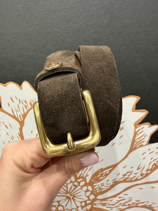 Cintura in crosta marrone fibbia oro - Vicolo