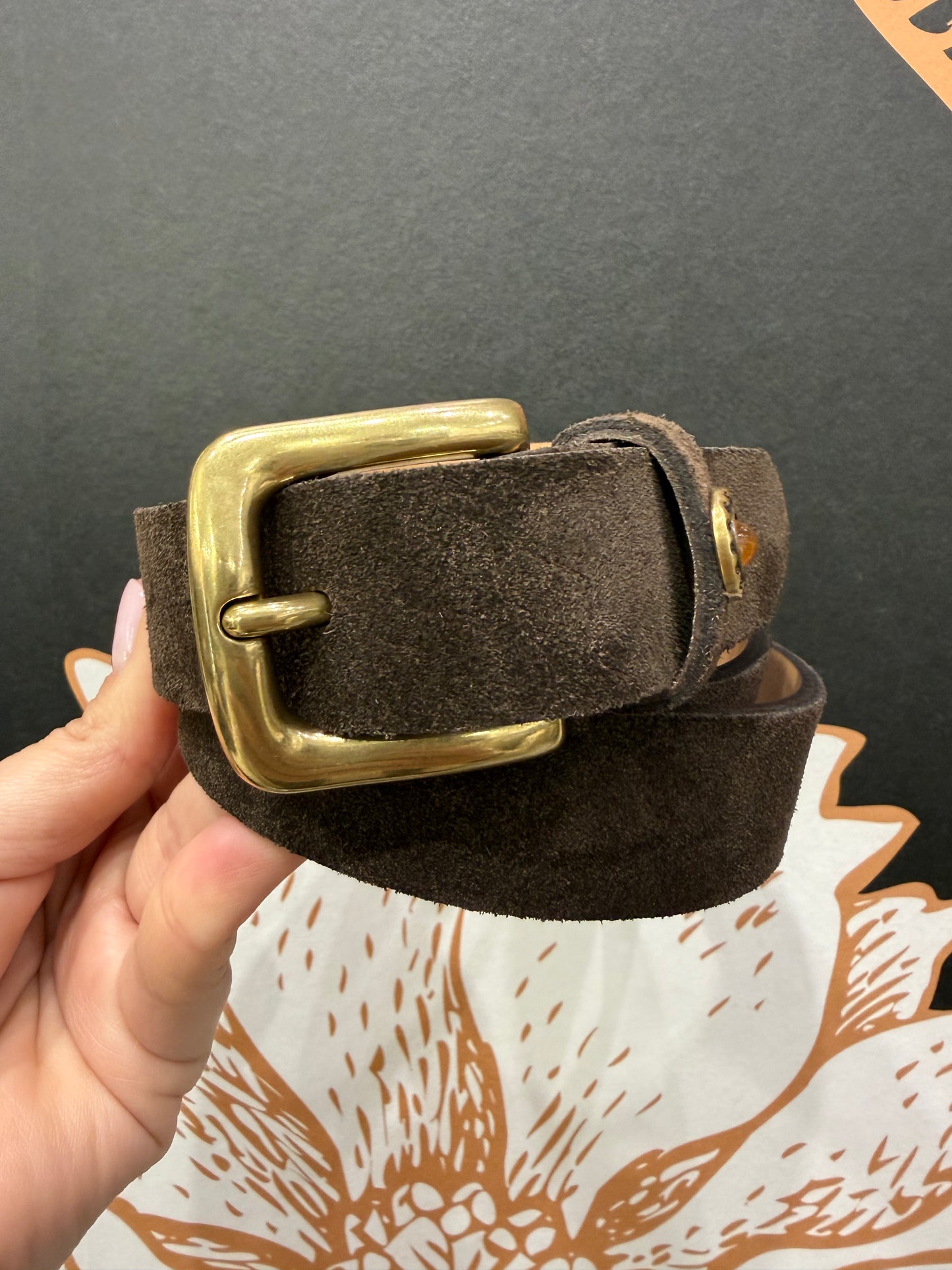 Cintura in crosta marrone fibbia oro - Vicolo