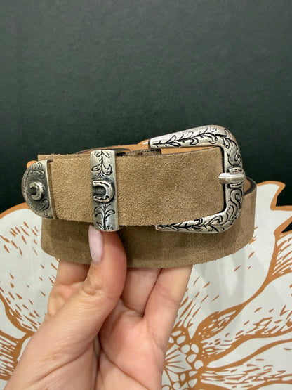 Cintura in crosta tortora con fibbia argento - Vicolo