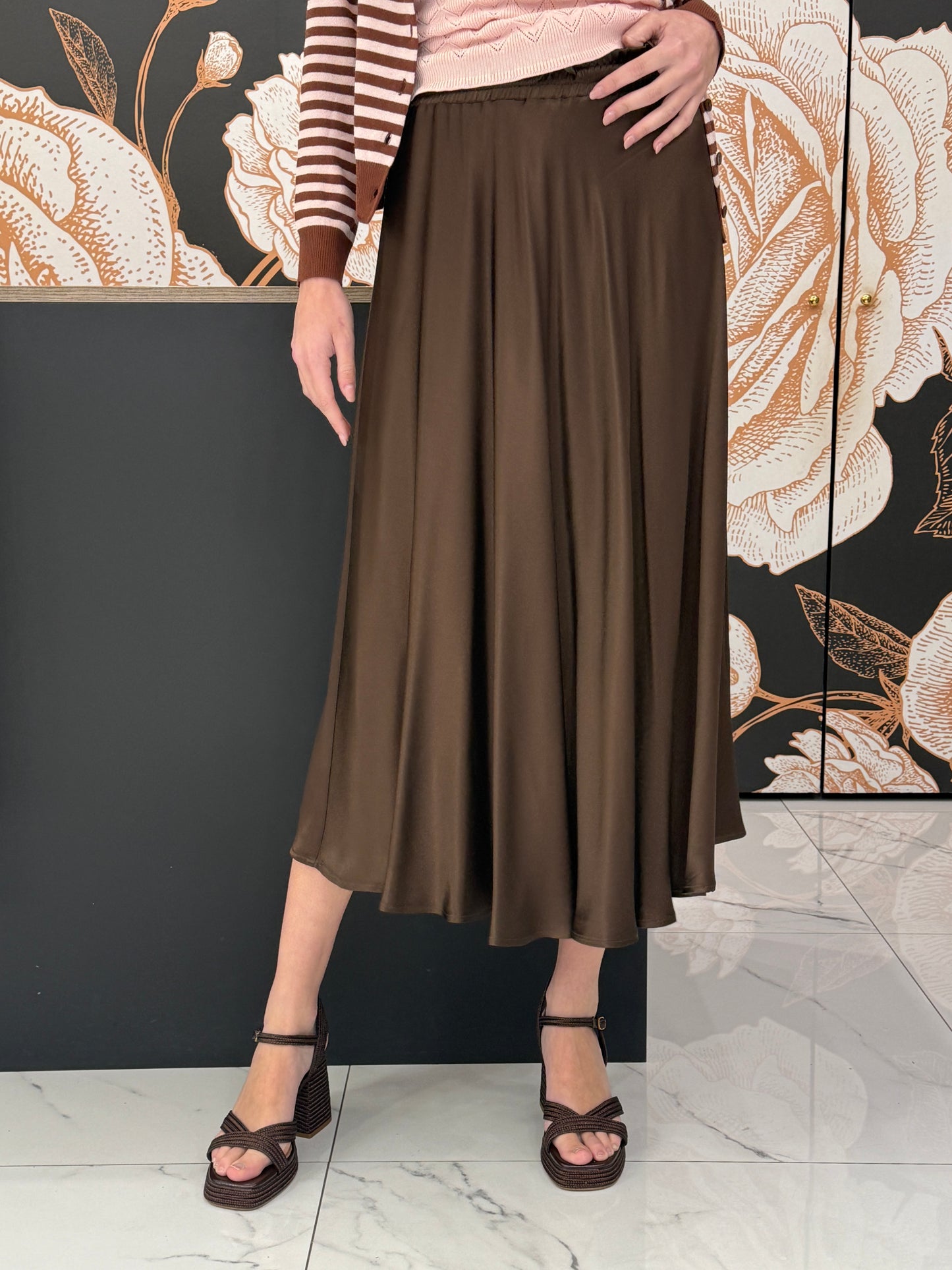 Gonna midi in raso nutella - Kontatto