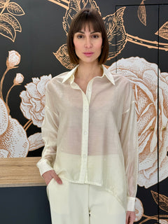 Camicia stondata avorio con strass - Kontatto