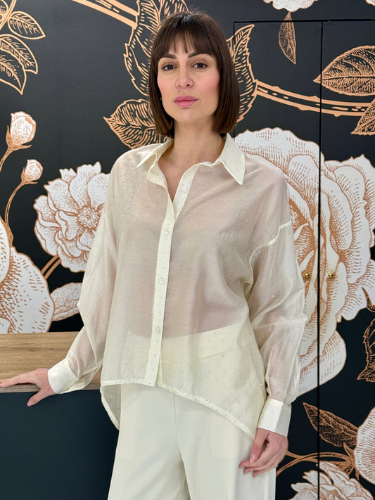 Camicia stondata avorio con strass - Kontatto