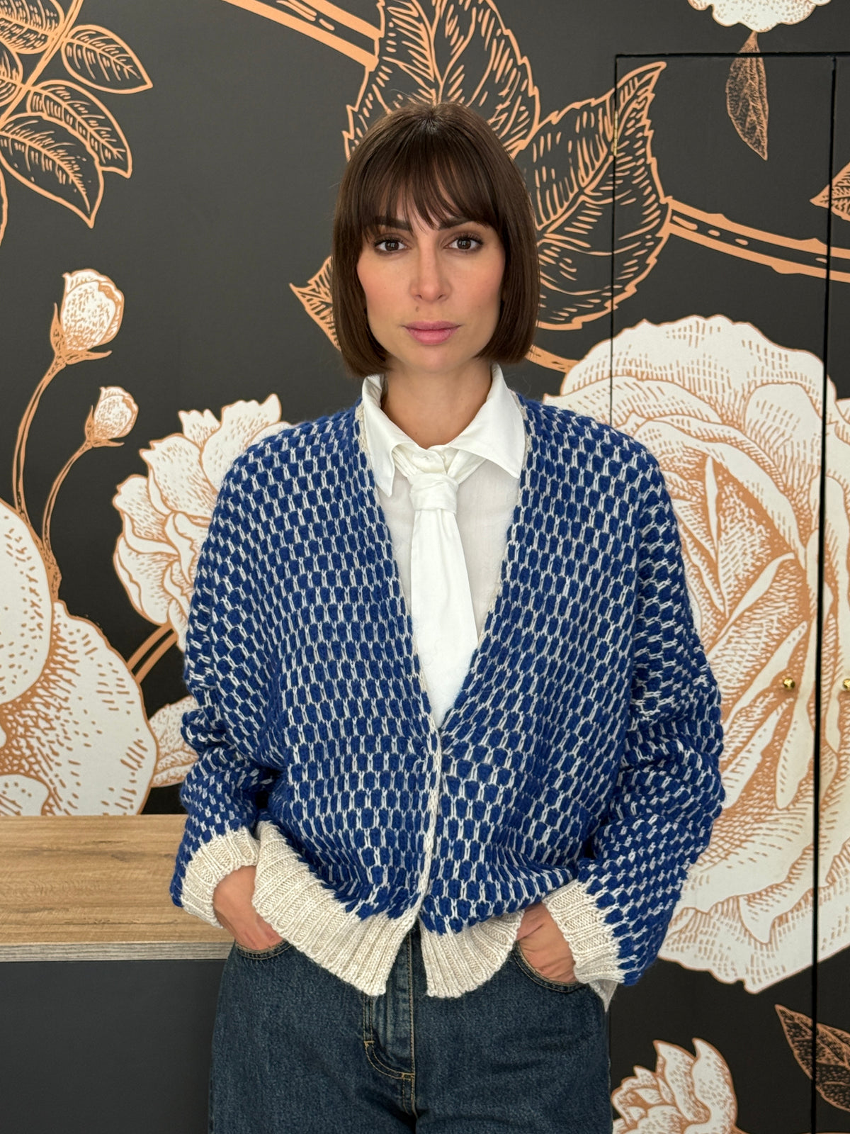 Cardigan bubble ecru'/blu - Haveone