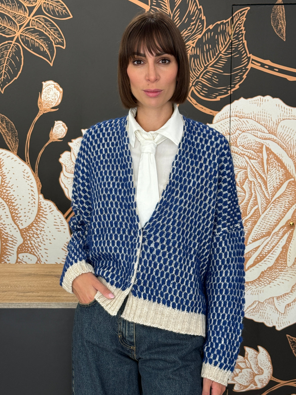 Cardigan bubble ecru'/blu - Haveone