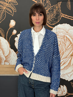 Cardigan bubble ecru'/blu - Haveone