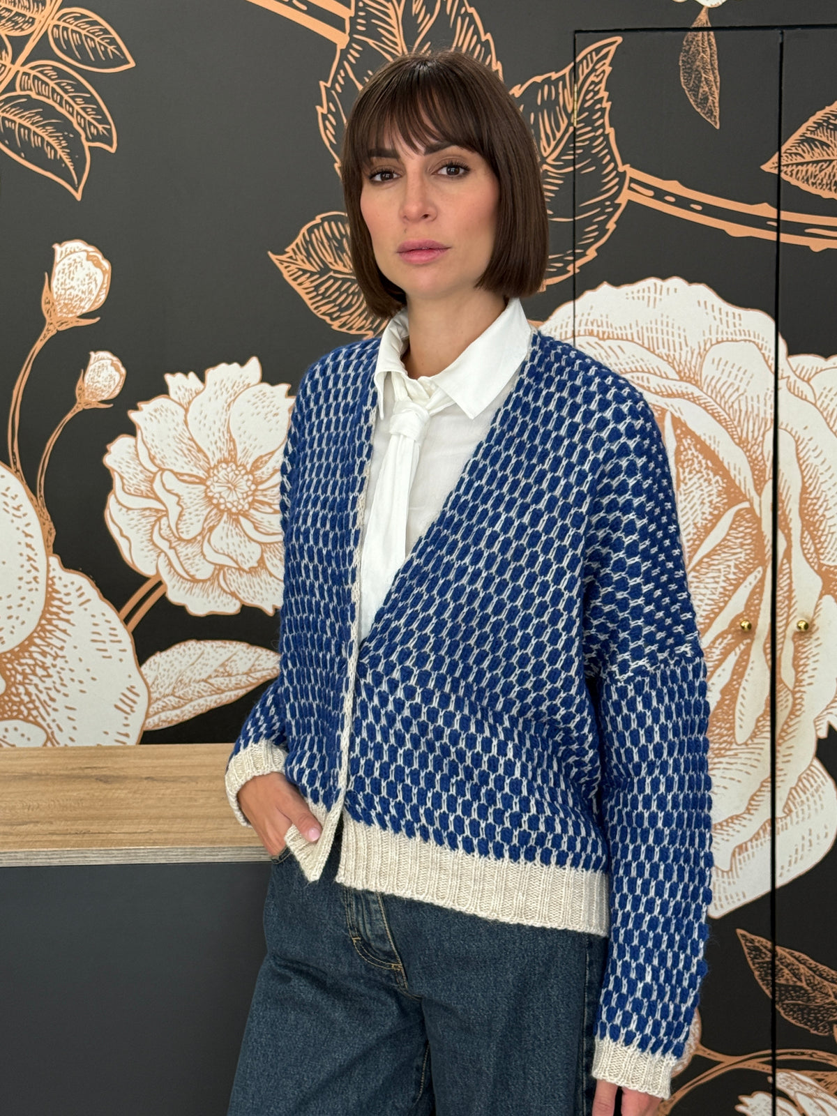 Cardigan bubble ecru'/blu - Haveone