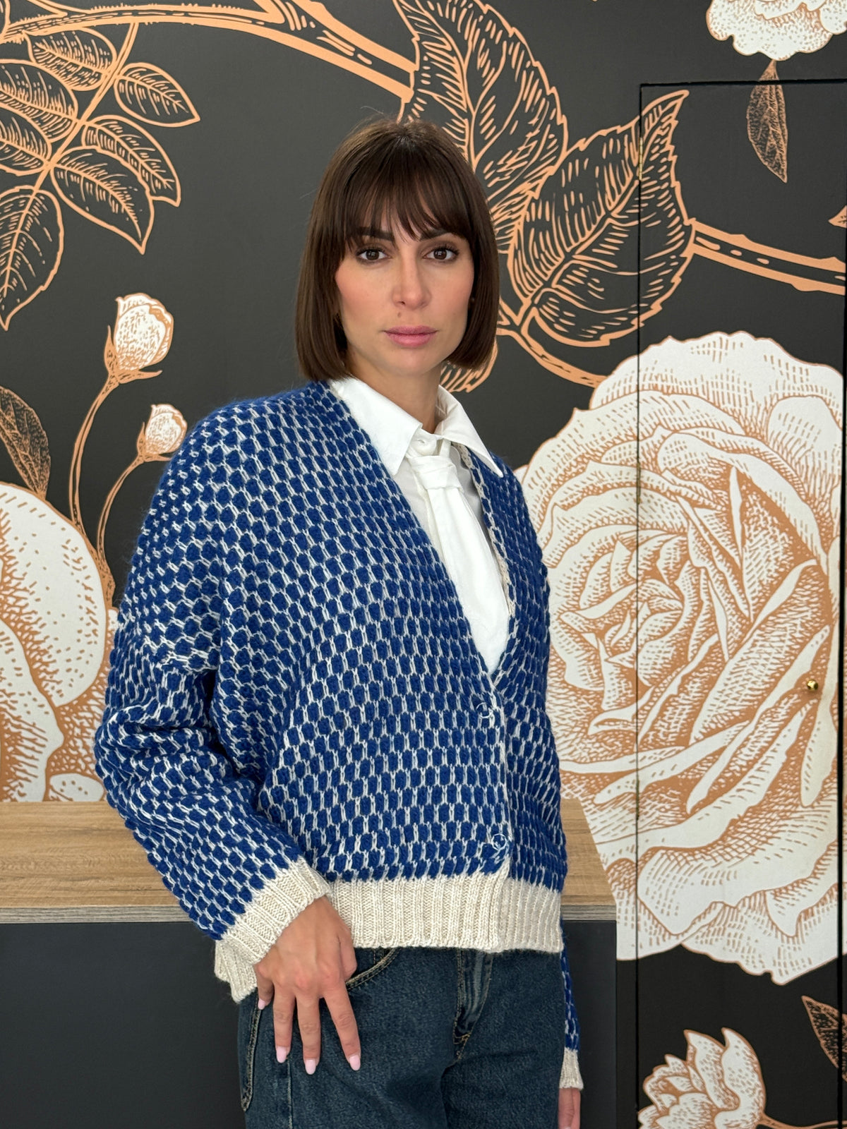 Cardigan bubble ecru'/blu - Haveone