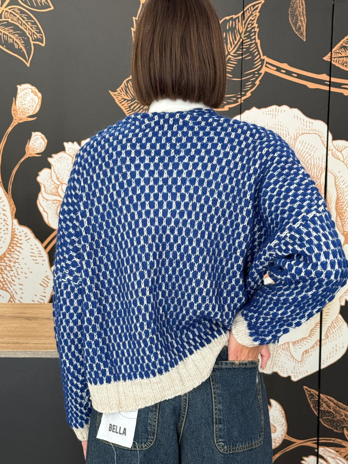 Cardigan bubble ecru'/blu - Haveone