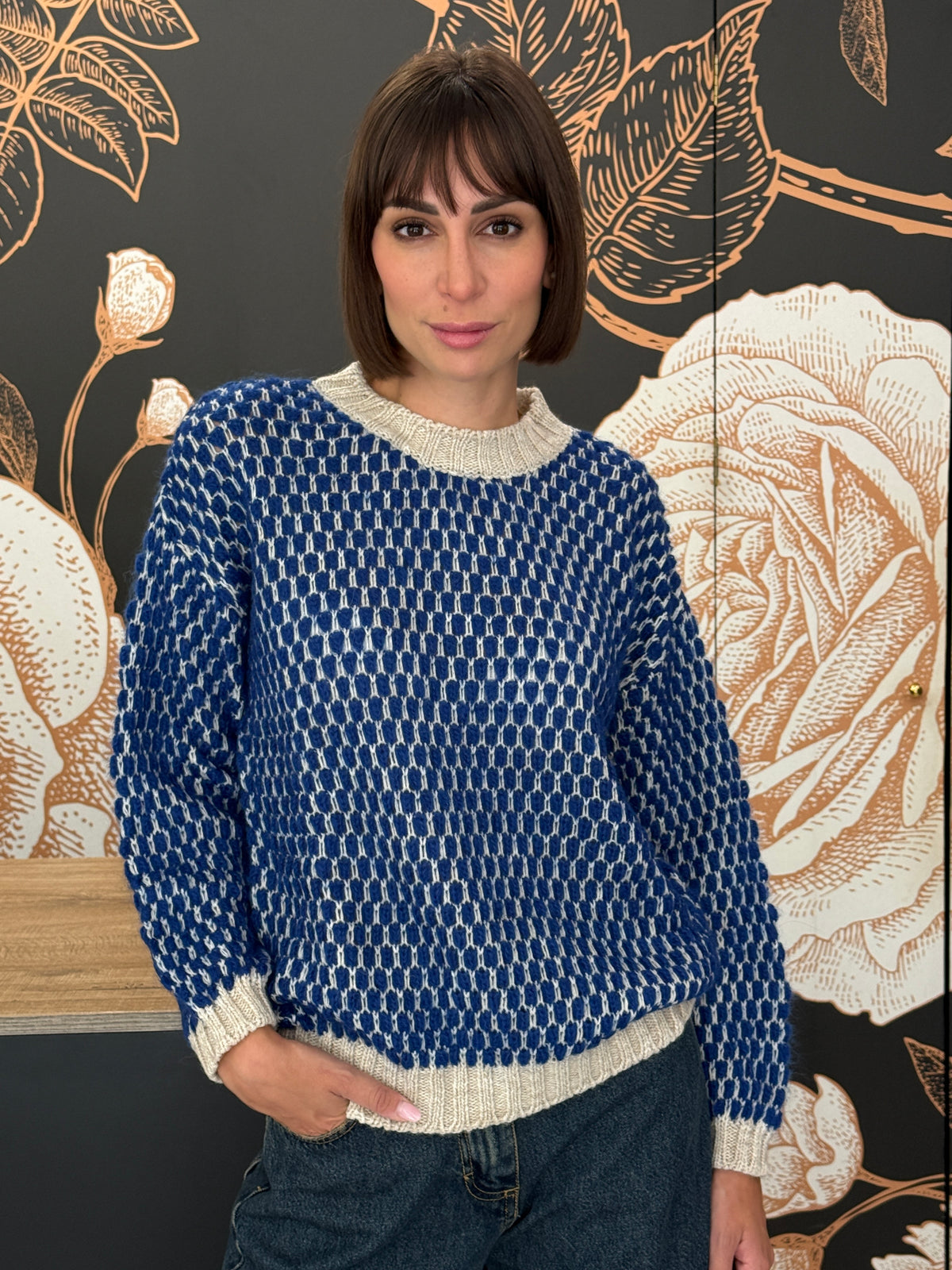 Pullover bubble ecru'/blu - Haveone