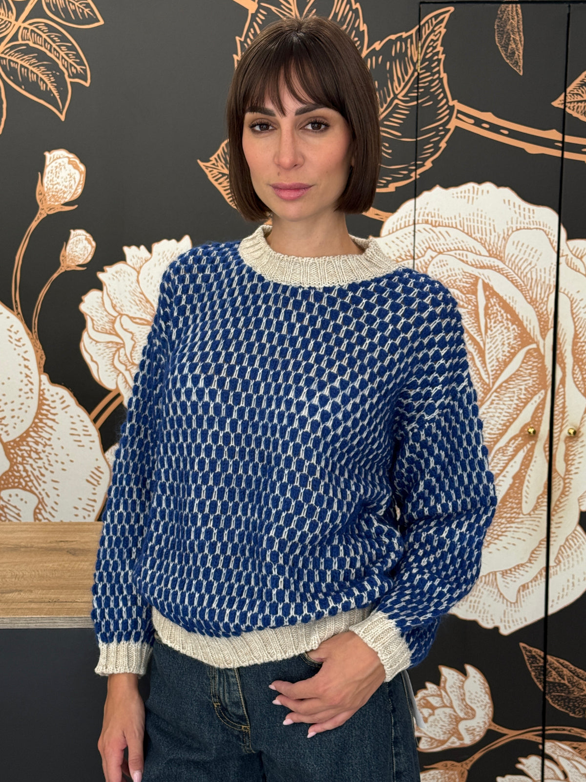 Pullover bubble ecru'/blu - Haveone