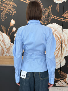 Camicia con cravatta e maniche balloon polvere - Haveone