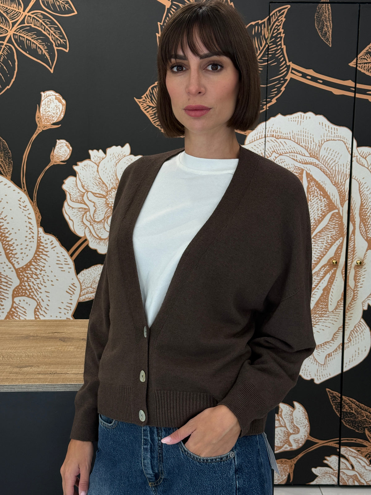 Cardigan doppio filo cacao - Haveone
