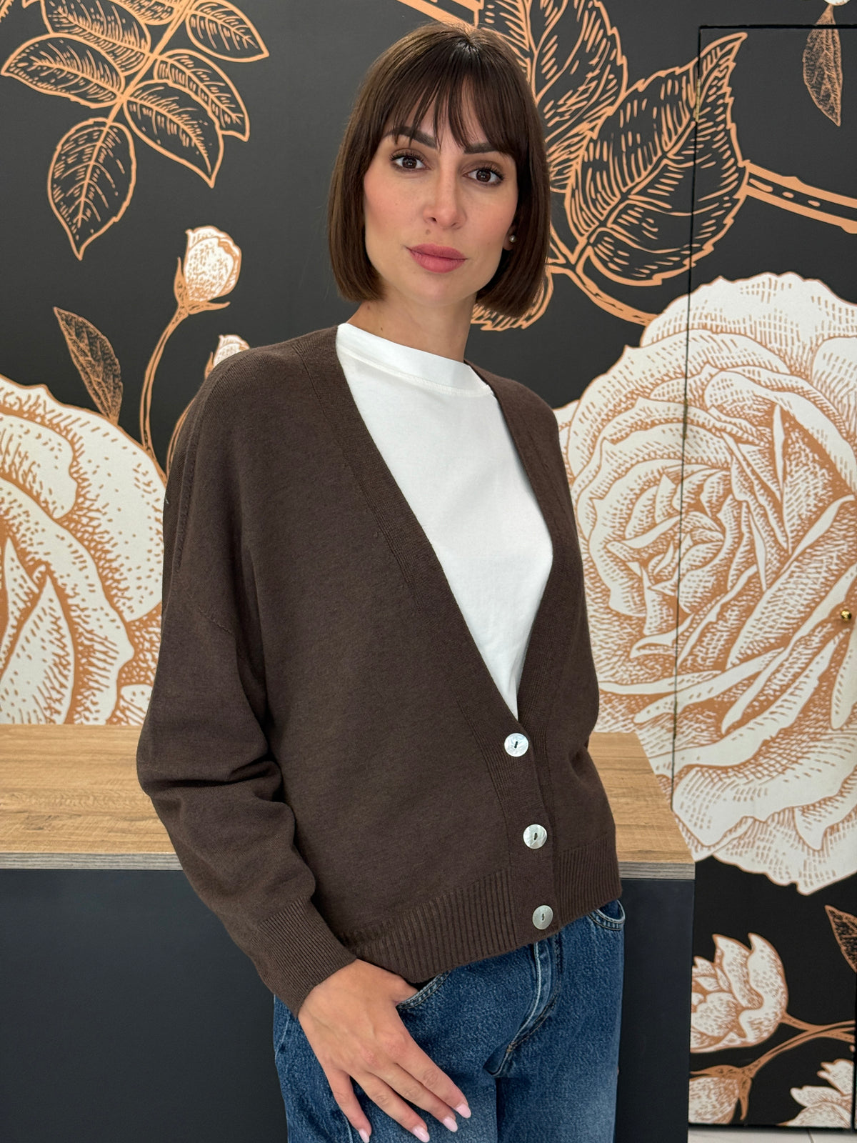 Cardigan doppio filo cacao - Haveone