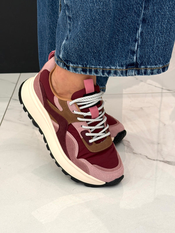 Sneakers multicolor bordeaux in tessuto e camoscio - Ovyè