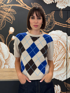 Maglia girocollo manica corta romby beige/royal/moro - Haveone