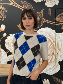 Maglia girocollo manica corta romby beige/royal/moro - Haveone