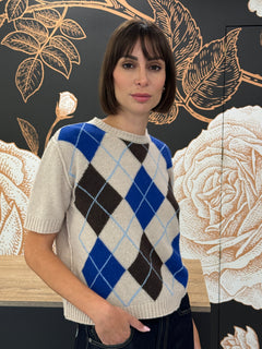 Maglia girocollo manica corta romby beige/royal/moro - Haveone
