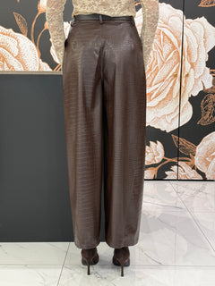 Pantalone ecopelle wide leg stampa cocco moro - Haveone