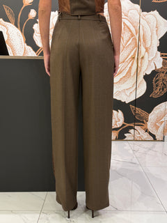 Pantalone gessato con inserto in pizzo marrone - Haveone