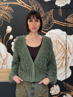 Cardigan in maglia con frange verde - HAVEONE