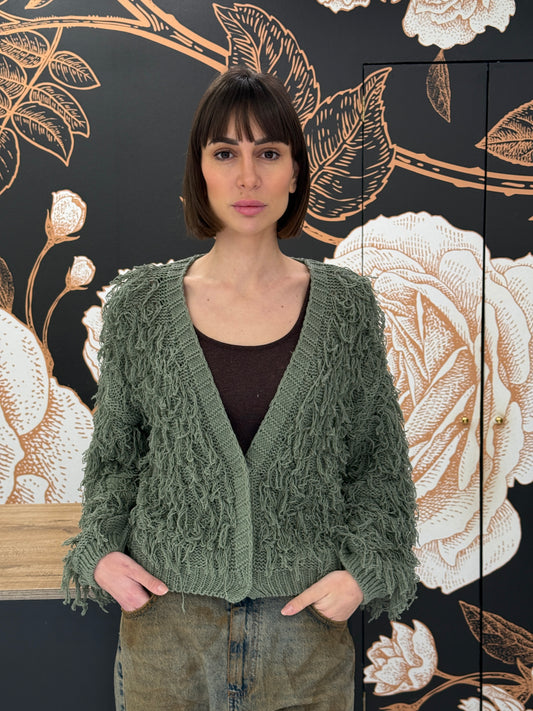 Cardigan in magia con frange verde - HAVEONE