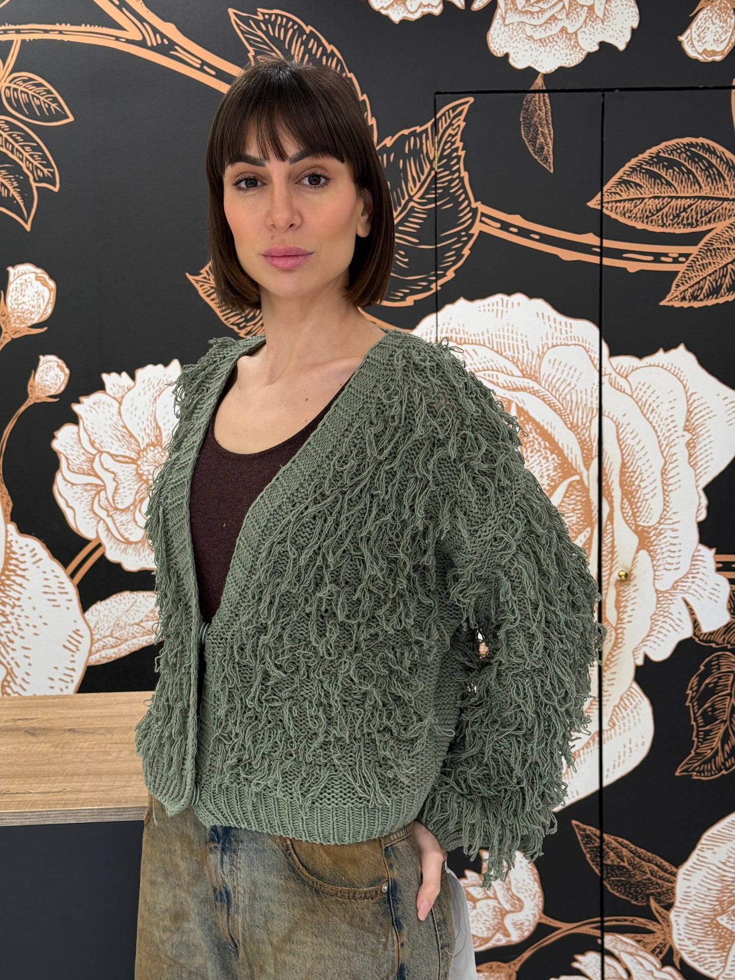 Cardigan in magia con frange verde - HAVEONE