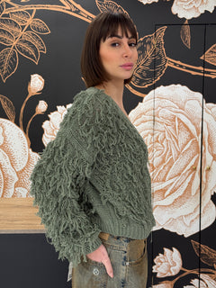 Cardigan in maglia con frange verde - HAVEONE