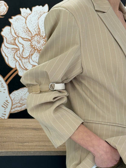 Giacca gessata doppio petto sabbia - Haveone