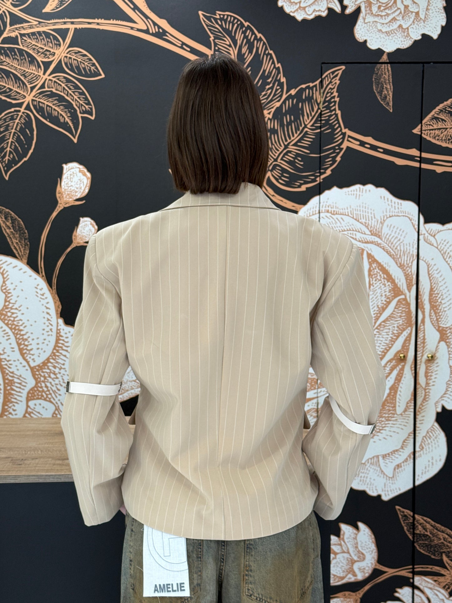 Giacca gessata doppio petto sabbia - Haveone