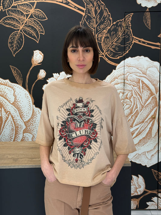 T-shirt a manica corta stampa cuore grigia - HAVEONE