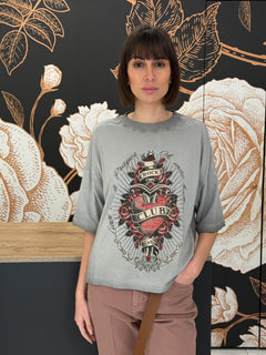 T-shirt a manica corta stampa cuore grigia - HAVEONE