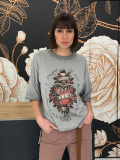 T-shirt a manica corta stampa cuore grigia - HAVEONE
