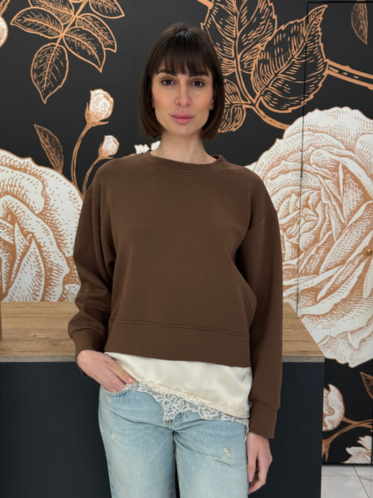 Felpa girocollo con dettaglio pizzo - HAVEONE