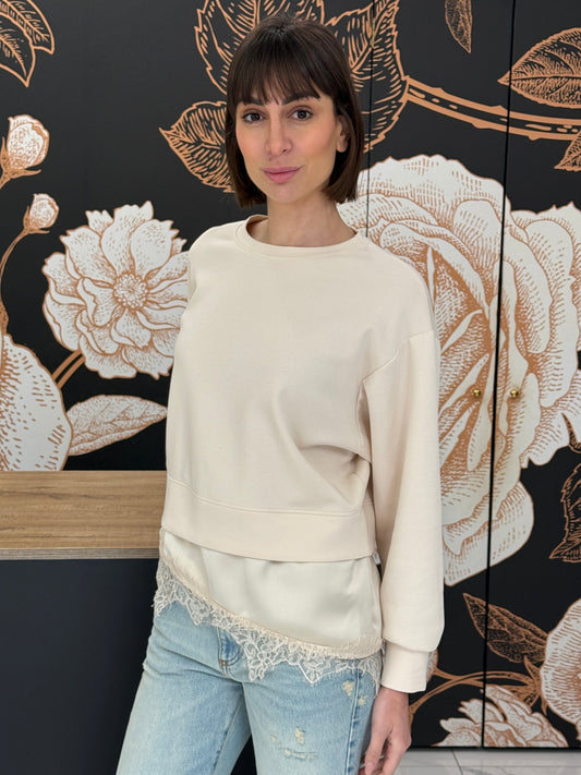 Felpa girocollo con dettaglio pizzo  - HAVEONE