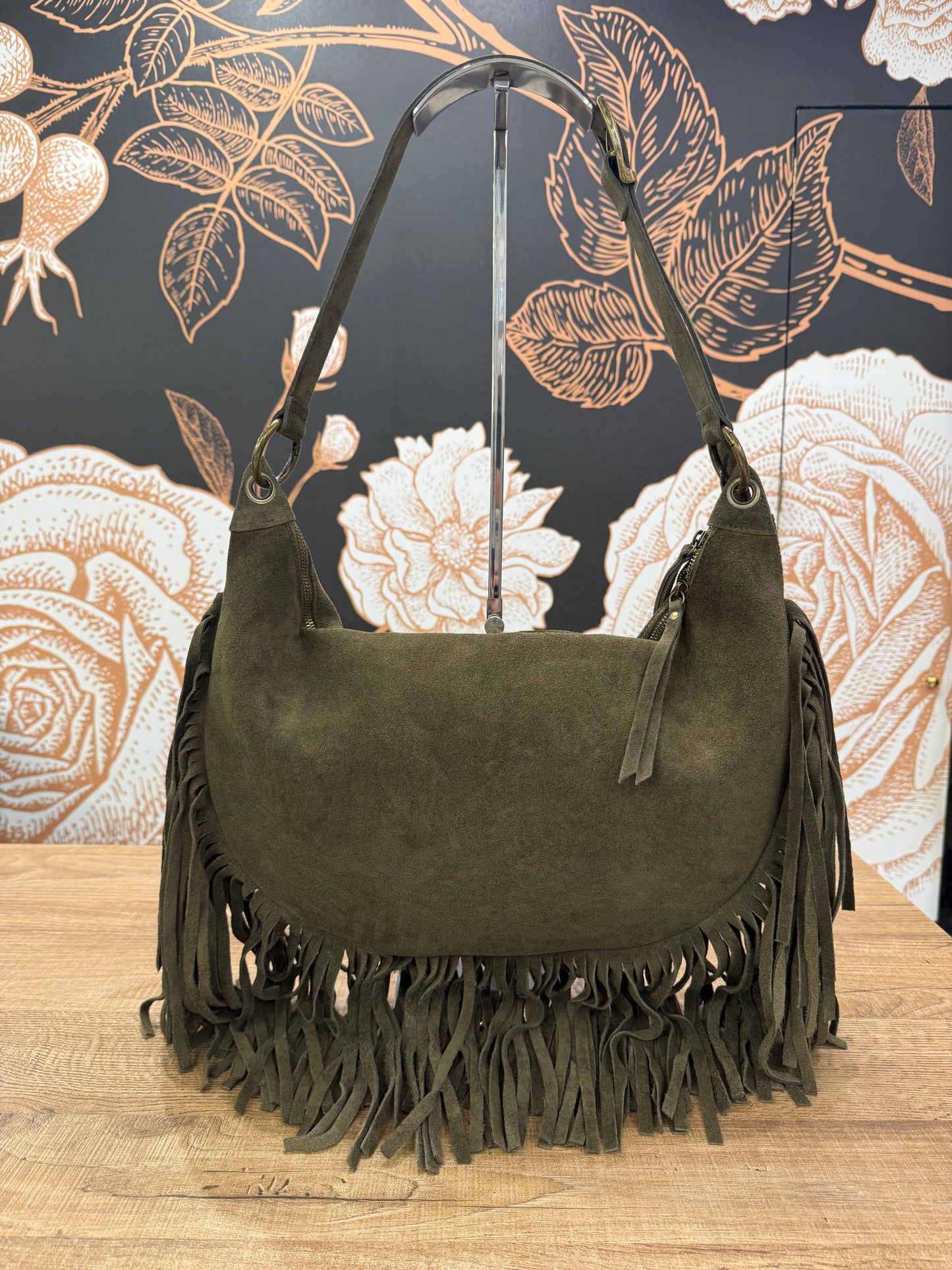 Borsa a spalla in suede con frange - Vicolo