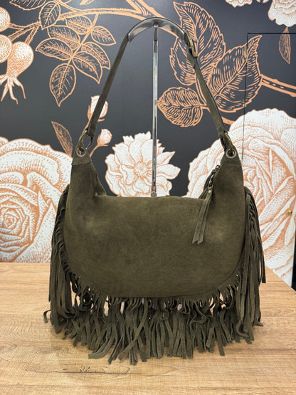 Borsa a spalla in suede con frange - Vicolo
