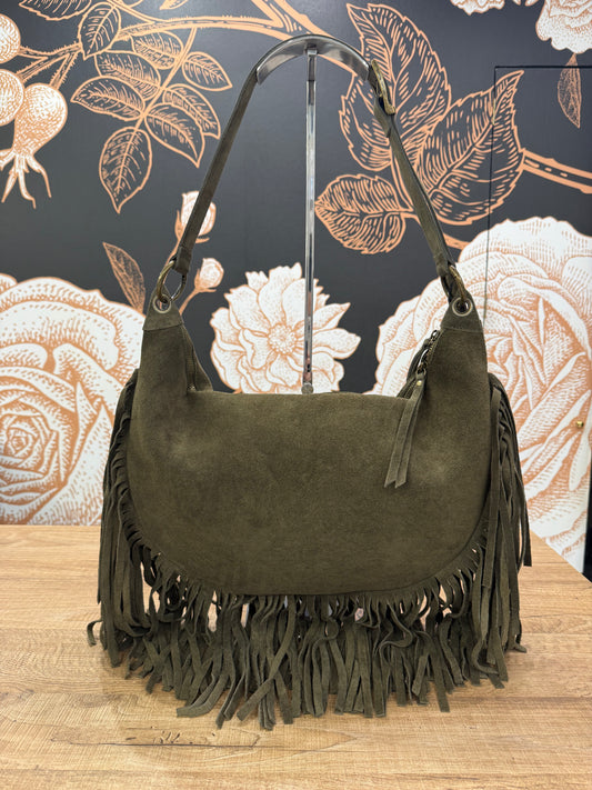 Borsa a spalla in suede con frange - Vicolo